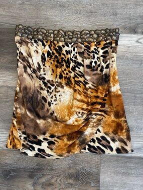 Cache Animal Print Mini Skirt with Embellished Waist - Gold Brown EUC size M